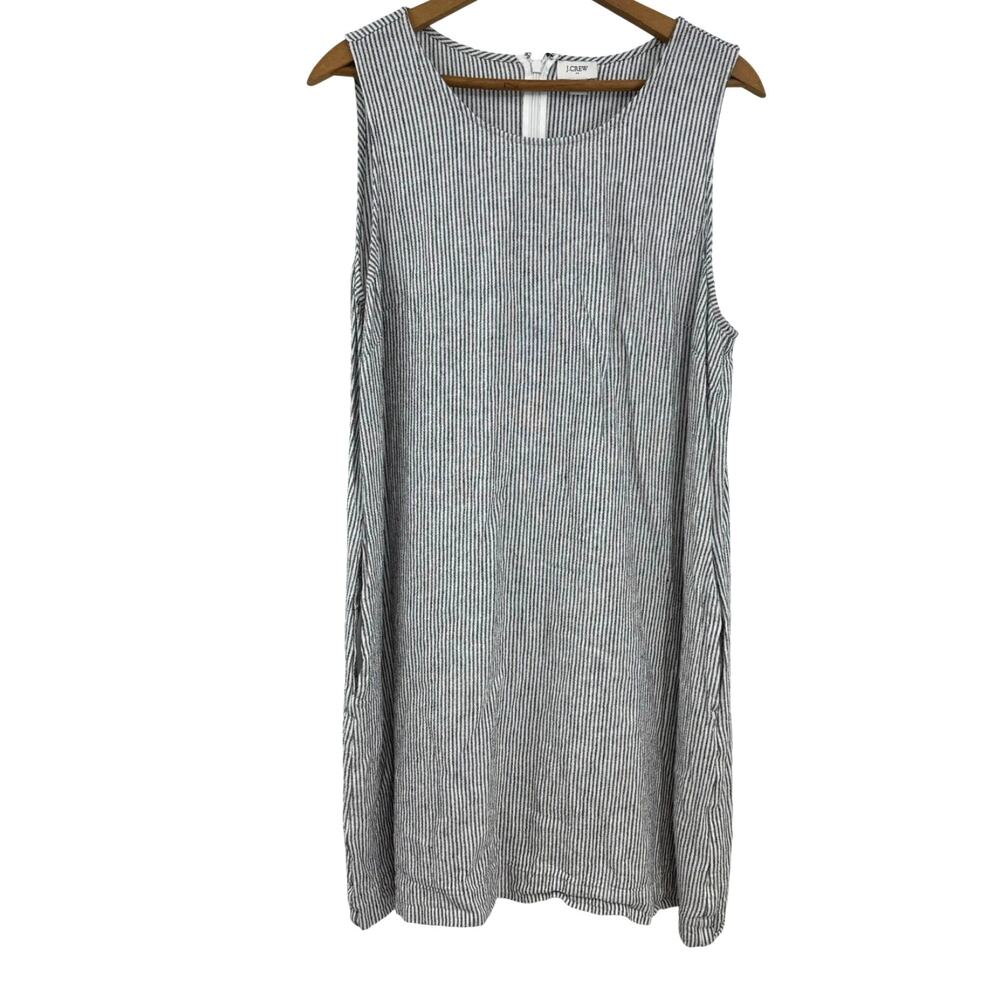 J. Crew Factory Linen Blend Shift Dress 14 Railroad Stripe Sleeveless Pockets